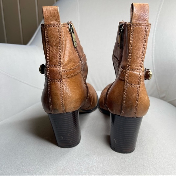 Giani Birnini Women's 9 Tan Leather Cognac Ankle Booties Boots Block Heel - Picture 4 of 5